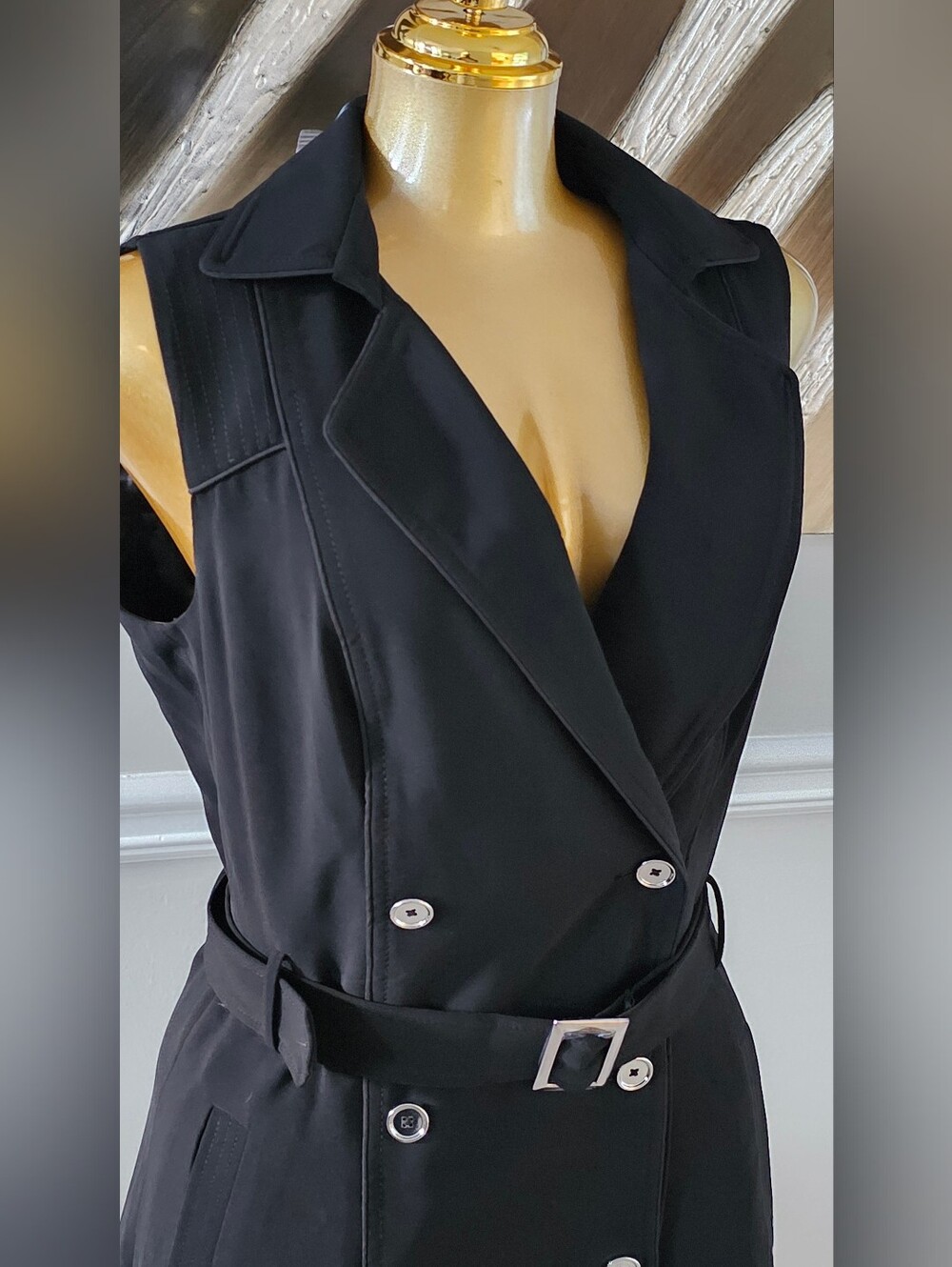White House Black Market WHBM Black Belted Sleeveless Dress Size 8 - Picture 3 of 6